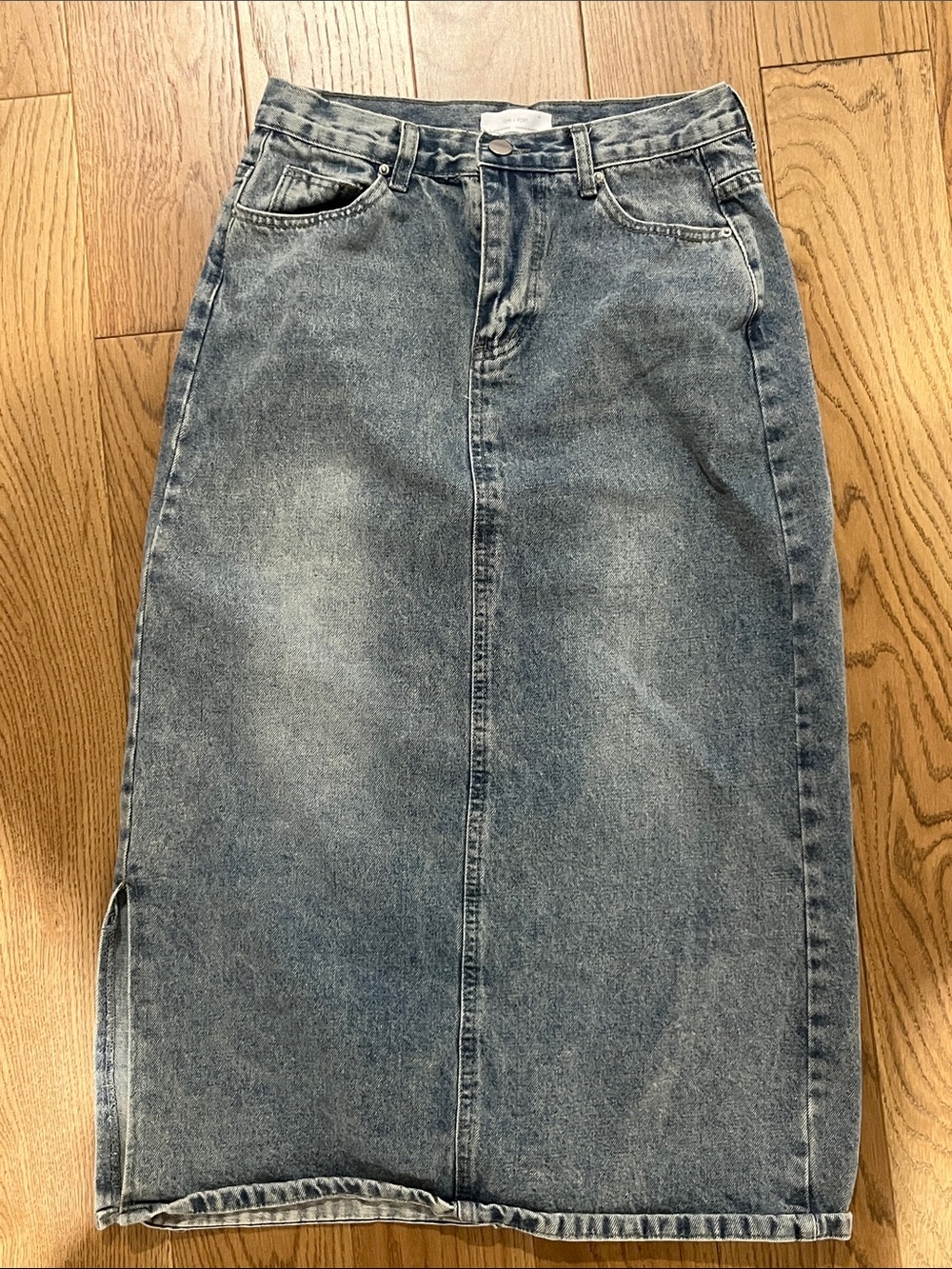 OAK + FORT Light Wash Denim Maxi Skirt